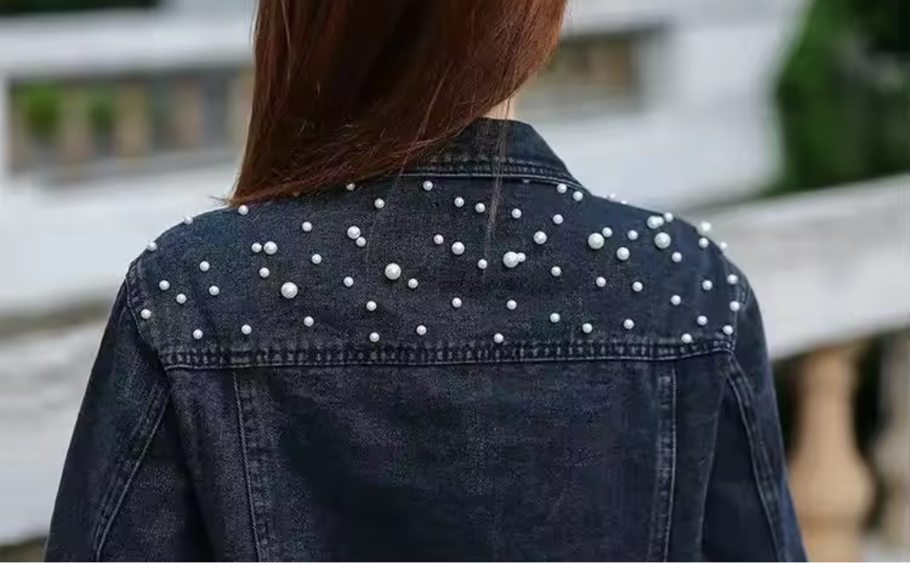 Personalised pearl bride denim jacket