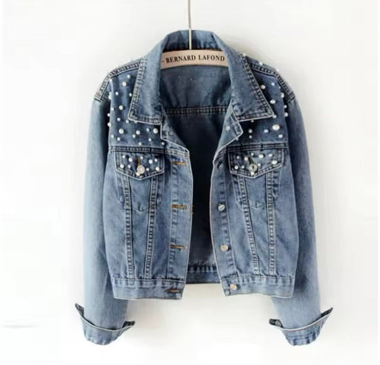 Personalised pearl bride denim jacket